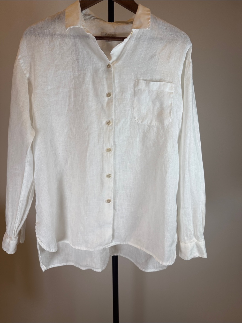 J. Jill White Love Linen Button-Up Long Sleeve Shirt | Size M
